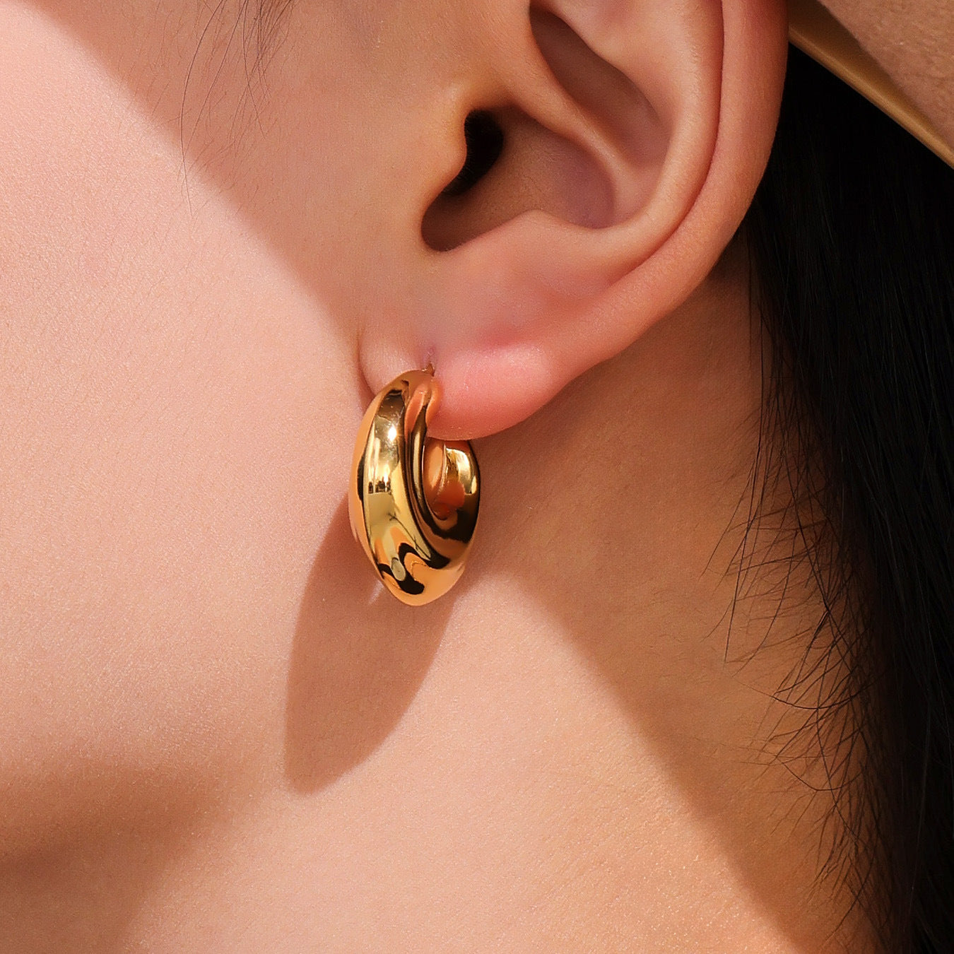 Lightweight Hollow C-Shape Studs - Fade-Resistant 18K Gold Plated over Stainless Steel, Comfort Fit for Sensitive Ears