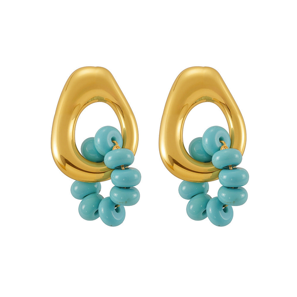Hypoallergenic Turquoise Hoop Earrings - 18K Gold Plated Stainless Steel, Ins Viral Fashion Jewelry, Perfect Gift for Her-ALB