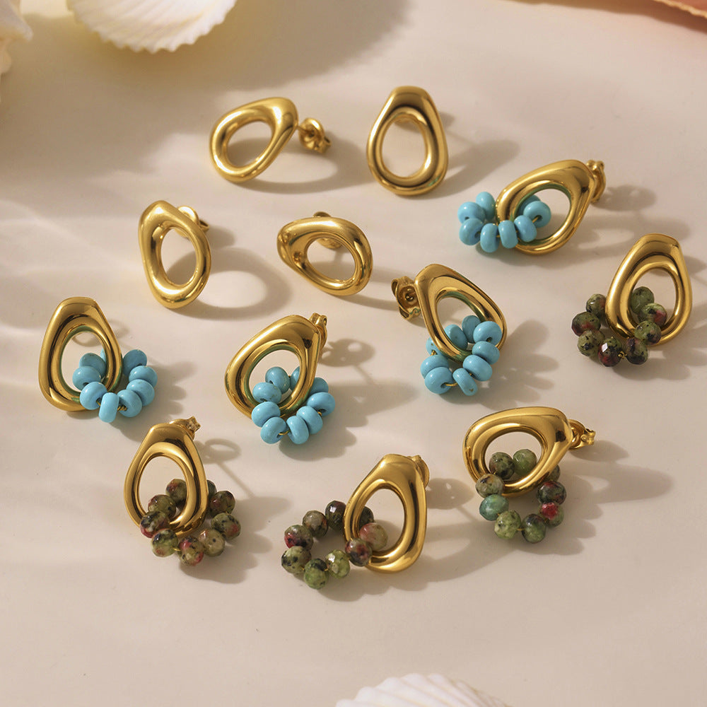 Hypoallergenic Turquoise Hoop Earrings - 18K Gold Plated Stainless Steel, Ins Viral Fashion Jewelry, Perfect Gift for Her-ALB
