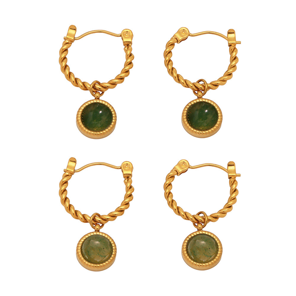 Twisted Rope Green Agate Ear Clip - PVD 18K Gold Plated Over Stainless Steel, Non-Piercing Ear Cuff with Luxe Aesthetic-ALB