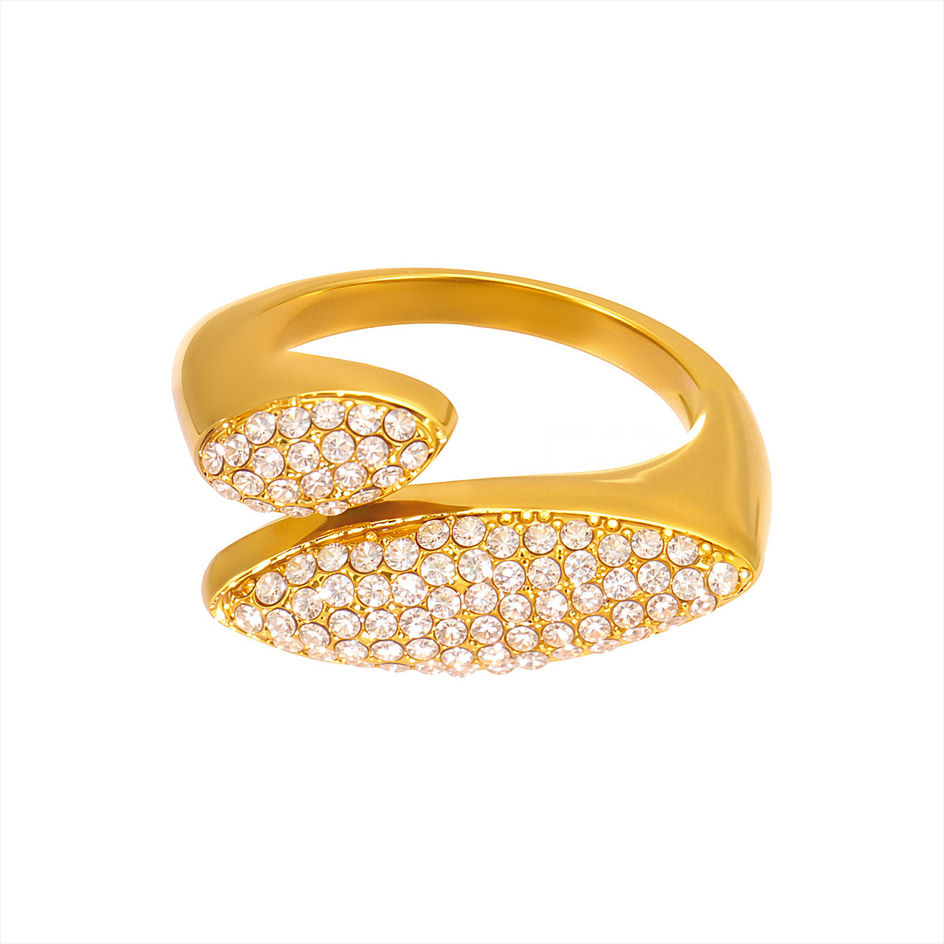 Hypoallergenic Full Pave Zirconia Geometric Ring - Stainless Steel Open Band, Adjustable Fit for Sensitive Skin, Modern Artisan Design -ALB