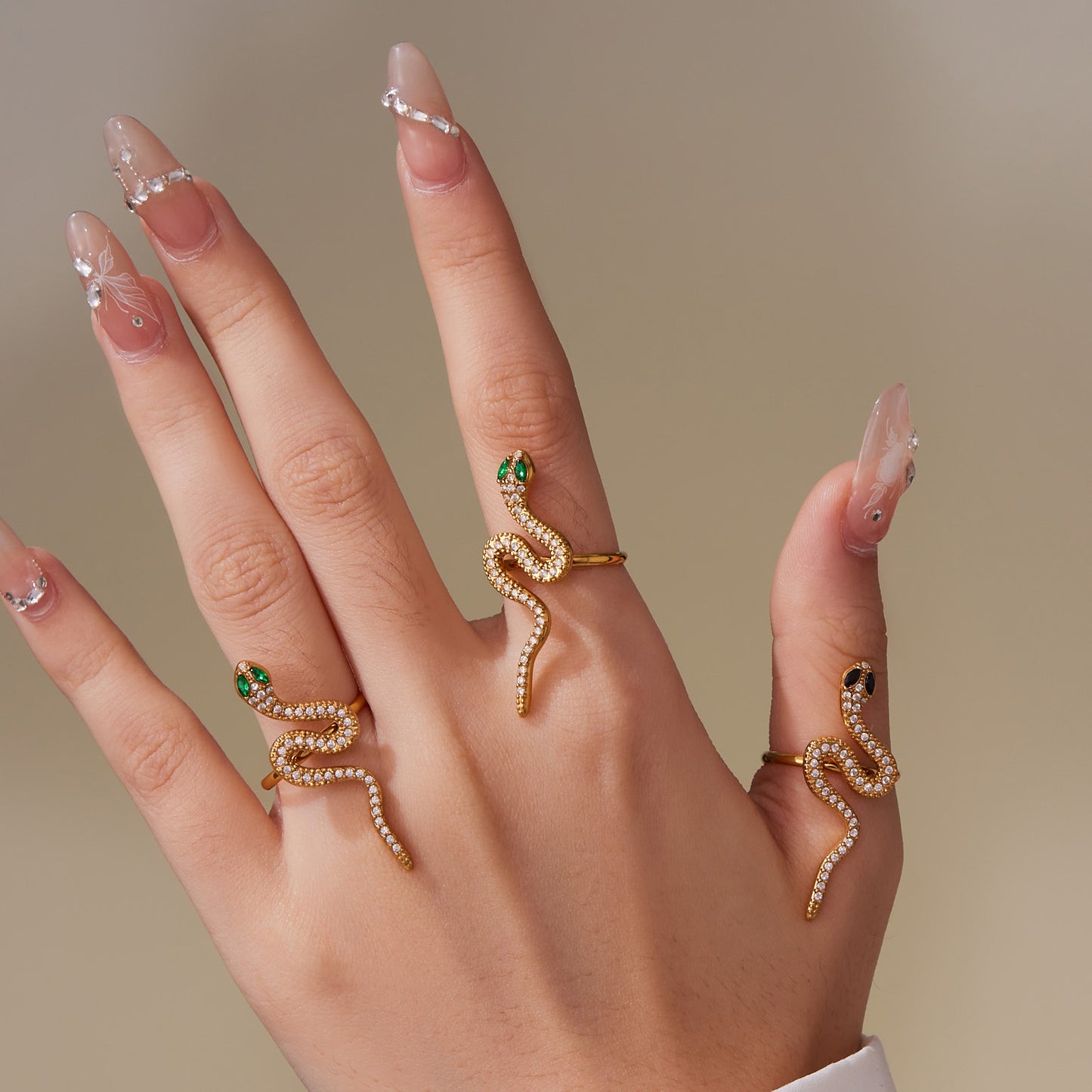 Luxury 5A Zirconia Snake Jewelry Set - Full Pave Ring and Earrings, 316L Stainless Steel with 18K Gold Plating, Adjustable & Tarnish-Resistant-ALB