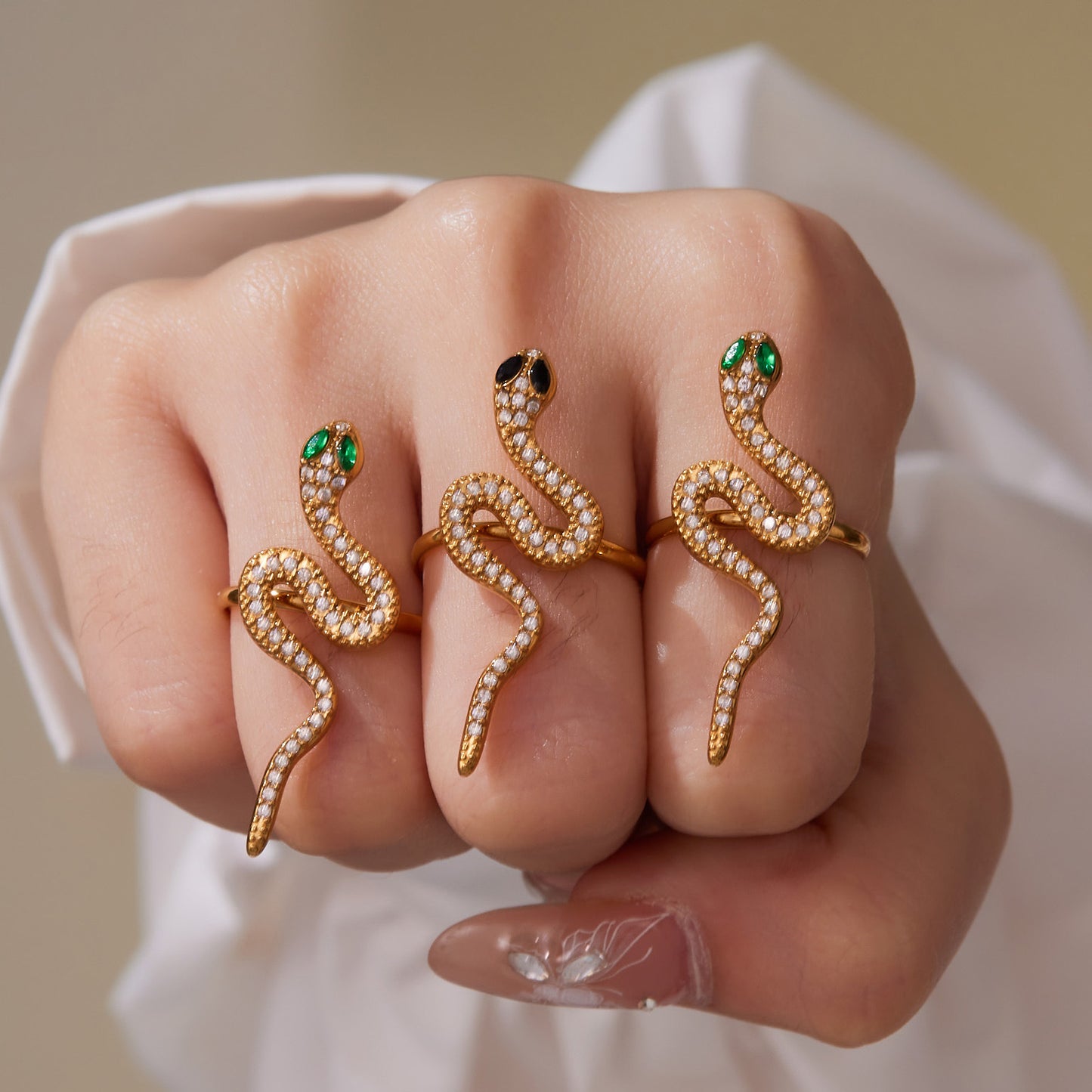 Luxury 5A Zirconia Snake Jewelry Set - Full Pave Ring and Earrings, 316L Stainless Steel with 18K Gold Plating, Adjustable & Tarnish-Resistant-ALB