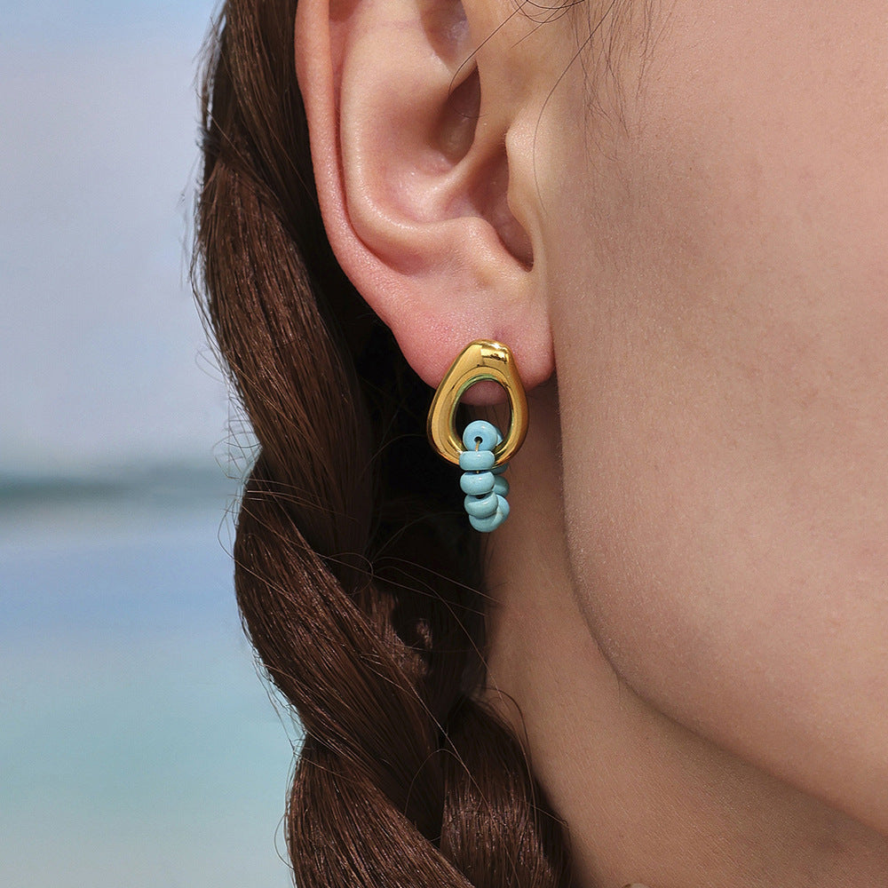 Hypoallergenic Turquoise Hoop Earrings - 18K Gold Plated Stainless Steel, Ins Viral Fashion Jewelry, Perfect Gift for Her-ALB
