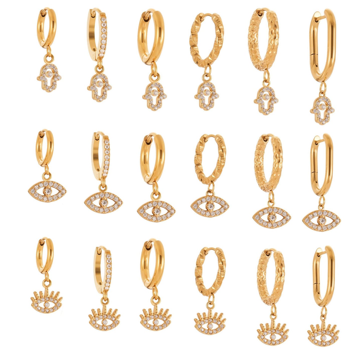 Stackable Evil Eye Ear Climber and Lobe Earring Set - 18K Gold Plated Stainless Steel, Edgy and Elegant Look-ALB