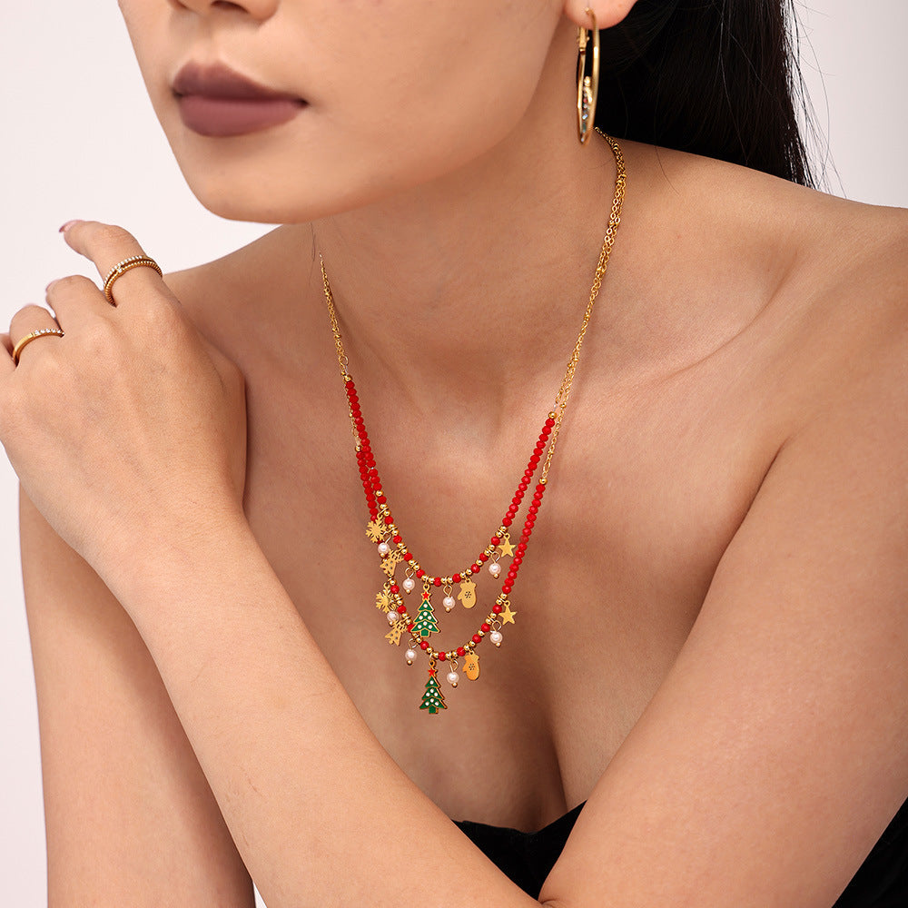 Modern Minimalist Christmas Tree Pendant - Combining Enamel Art with Geometric Zirconia Design, Ideal for Holiday Gifting-ALB