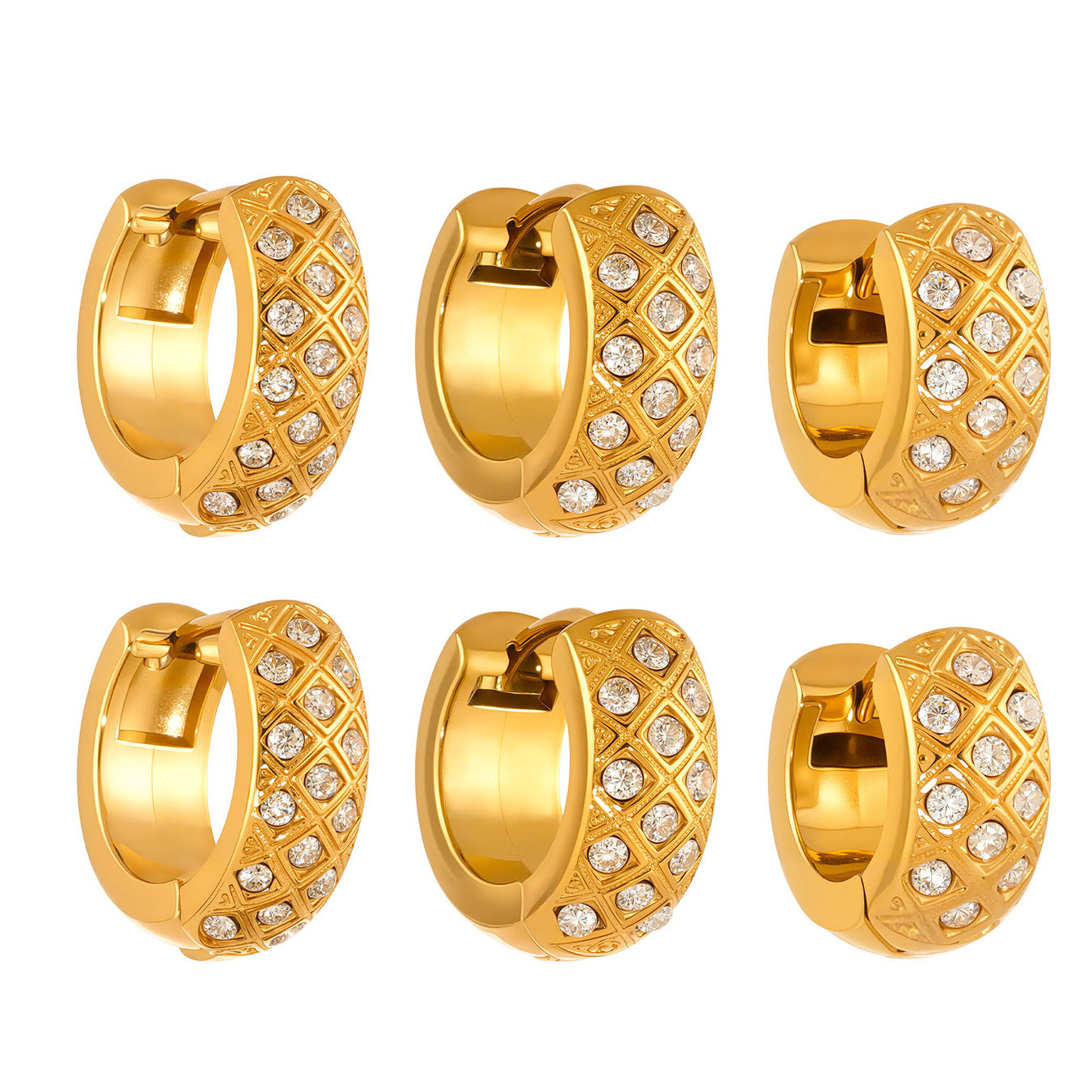 Geometric Diamond-Cut Rhombus Grid Ear Cuff - 18K Gold Plated with Zirconia, Non-Piercing Ear Clip for Sensitive Ears-ALB