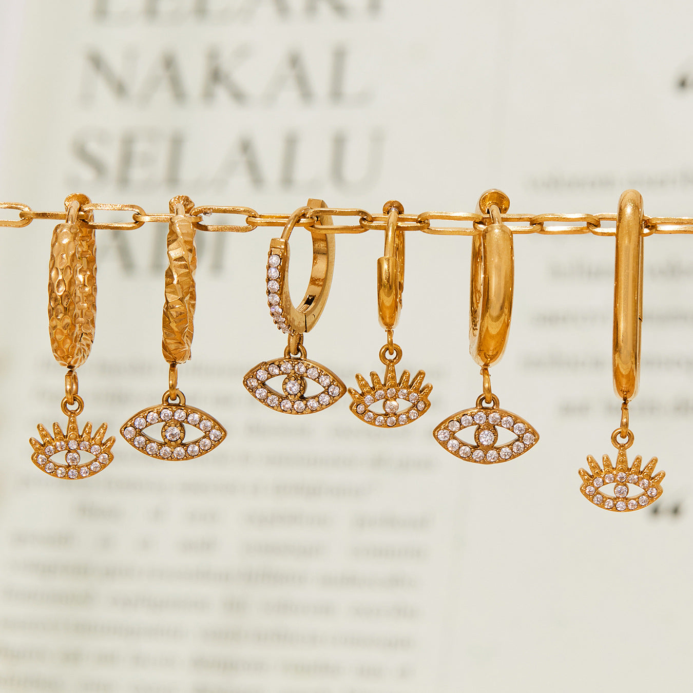 Stackable Evil Eye Ear Climber and Lobe Earring Set - 18K Gold Plated Stainless Steel, Edgy and Elegant Look-ALB