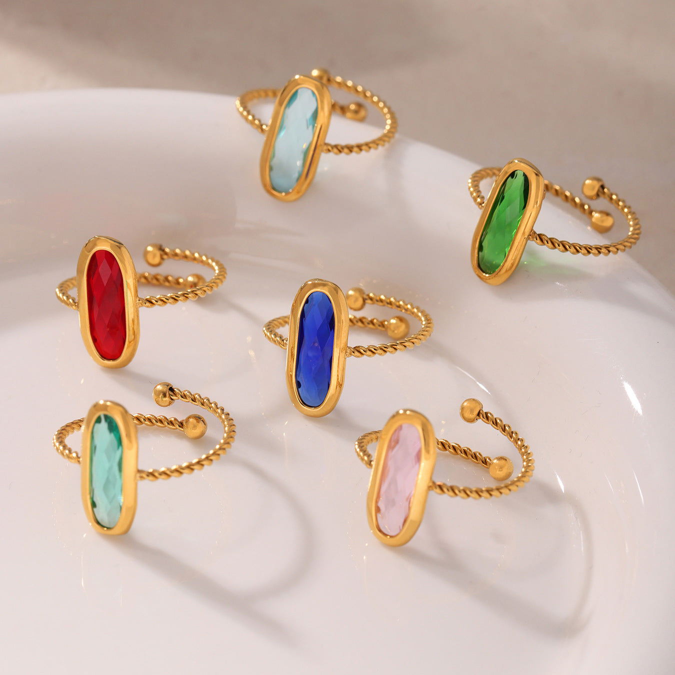 Czech Glass & Threaded Bead Open Ring for Women - 18K Gold Plated Stainless Steel, European and American Light Luxury Jewelry-ALB