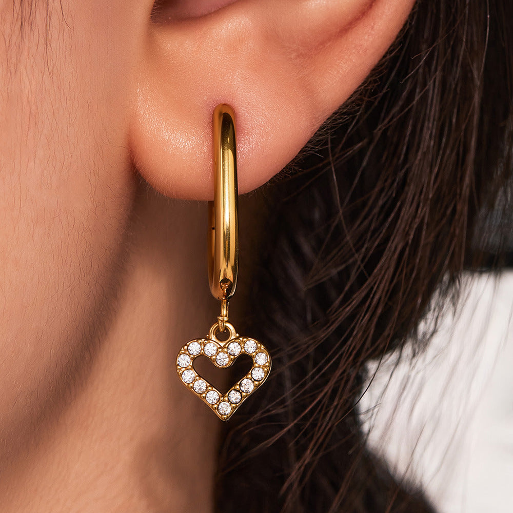 Hypoallergenic Floral Engraved Heart Ear Cuff - Features Full Pave Zirconia and Eco Titanium Steel, Lightweight & Nickel-Free for Sensitive Ears-ALB