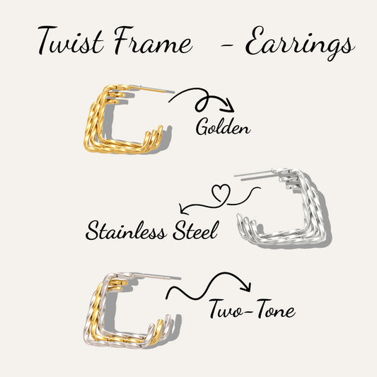 Geometric C-Line Earrings with Two-Tone Hollow-Out Design - 18K Gold Plated Titanium Steel, Hypoallergenic & Lightweight-ALB