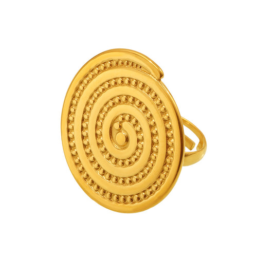 Hypoallergenic Geometric Threaded Ring - Exaggerated Circle Design with 18K Gold Electroplating, Fade-Resistant and Comfort Fit for Sensitive Skin-ALB