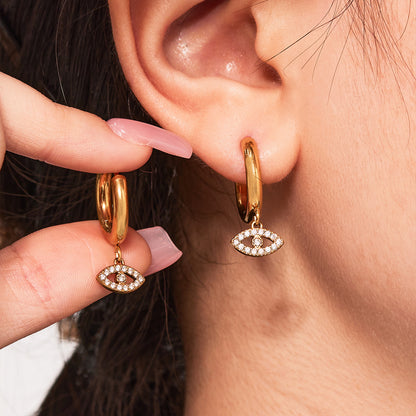 Stackable Evil Eye Ear Climber and Lobe Earring Set - 18K Gold Plated Stainless Steel, Edgy and Elegant Look-ALB