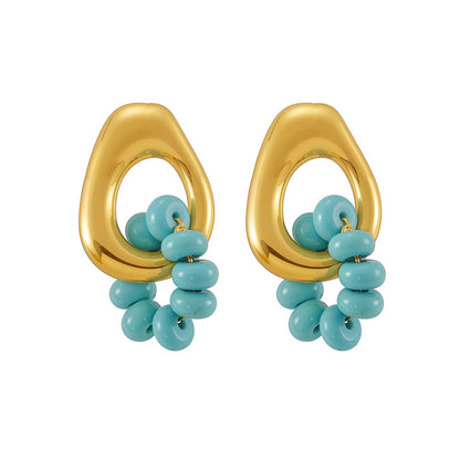 Hypoallergenic Turquoise Hoop Earrings - 18K Gold Plated Stainless Steel, Ins Viral Fashion Jewelry, Perfect Gift for Her-ALB