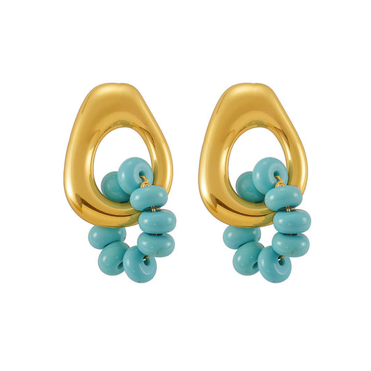 Hypoallergenic Turquoise Hoop Earrings - 18K Gold Plated Stainless Steel, Ins Viral Fashion Jewelry, Perfect Gift for Her-ALB
