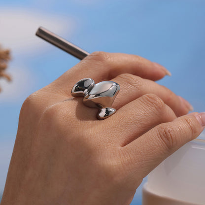 European and American Style Geometric Two-Tone Ring - PVD 18K Gold Plated Over Stainless Steel, Heavy Duty Open Cuff Finger Ring-ALB