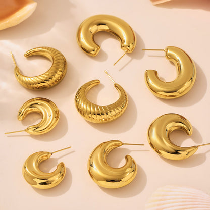 Lightweight Hollow C-Shape Studs - Fade-Resistant 18K Gold Plated over Stainless Steel, Comfort Fit for Sensitive Ears