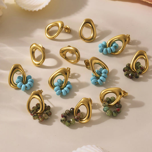 Hypoallergenic Turquoise Hoop Earrings - 18K Gold Plated Stainless Steel, Ins Viral Fashion Jewelry, Perfect Gift for Her-ALB