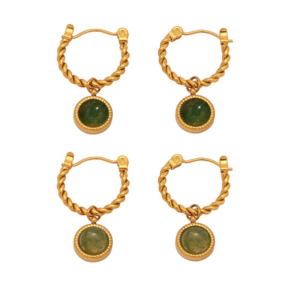 Twisted Rope Green Agate Ear Clip - PVD 18K Gold Plated Over Stainless Steel, Non-Piercing Ear Cuff with Luxe Aesthetic-ALB