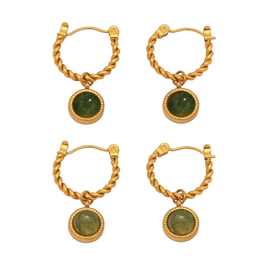 Twisted Rope Green Agate Ear Clip - PVD 18K Gold Plated Over Stainless Steel, Non-Piercing Ear Cuff with Luxe Aesthetic-ALB
