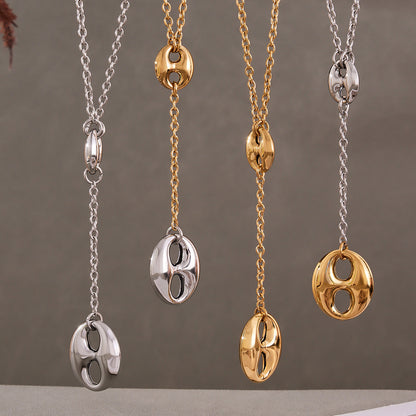 Stainless Steel Coffee Bean Pendant Necklace - Features Y-Drop Tassel and Layered Design, Adjustable Collarbone Chain for Stacking-ALB