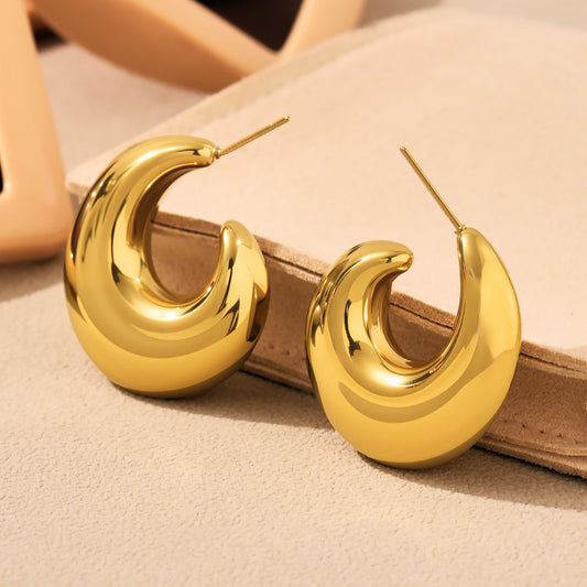 Lightweight Hollow C-Shape Studs - Fade-Resistant 18K Gold Plated over Stainless Steel, Comfort Fit for Sensitive Ears