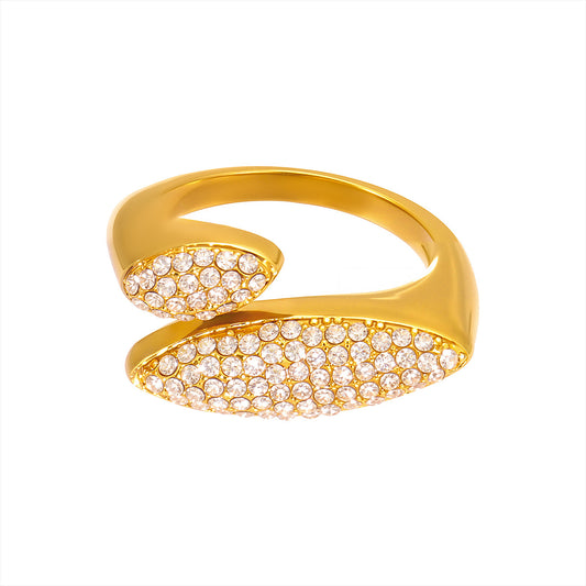 Hypoallergenic Full Pave Zirconia Geometric Ring - Stainless Steel Open Band, Adjustable Fit for Sensitive Skin, Modern Artisan Design -ALB