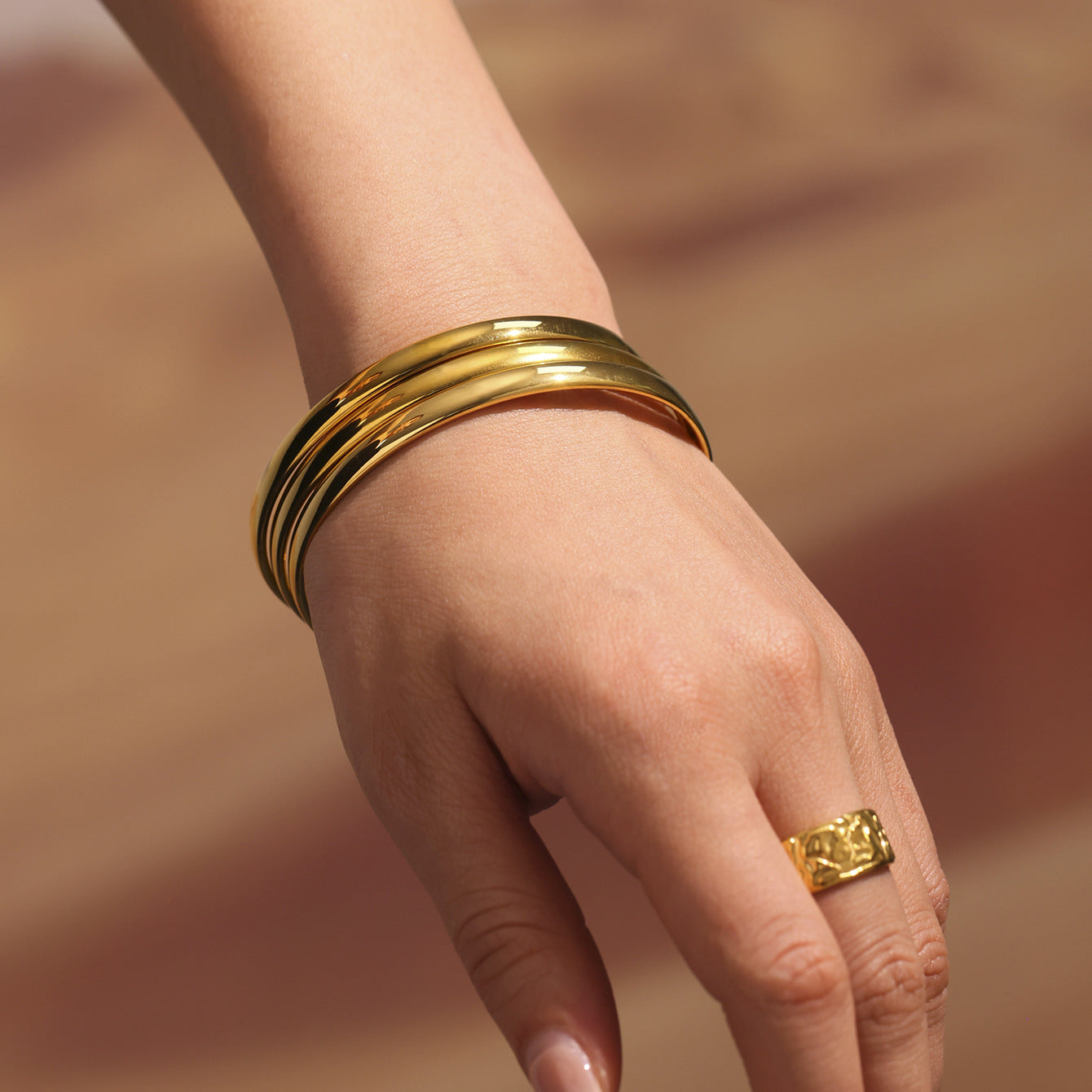 5mm Solid Circle Bangle in 18K Gold Plated Stainless Steel - High-Quality Electroplated Finish, Hypoallergenic and Tarnish-Proof Minimalist Bracelet for Women-ALB