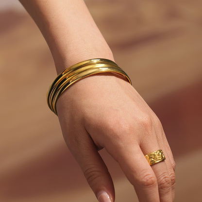 5mm Solid Circle Bangle in 18K Gold Plated Stainless Steel - High-Quality Electroplated Finish, Hypoallergenic and Tarnish-Proof Minimalist Bracelet for Women-ALB