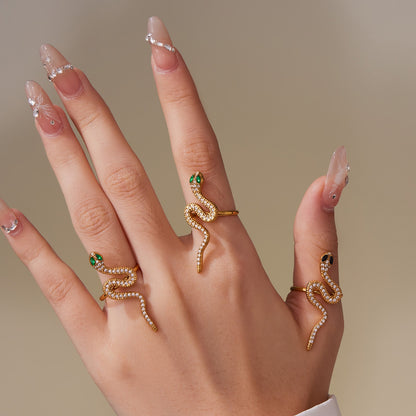 Luxury 5A Zirconia Snake Jewelry Set - Full Pave Ring and Earrings, 316L Stainless Steel with 18K Gold Plating, Adjustable & Tarnish-Resistant-ALB