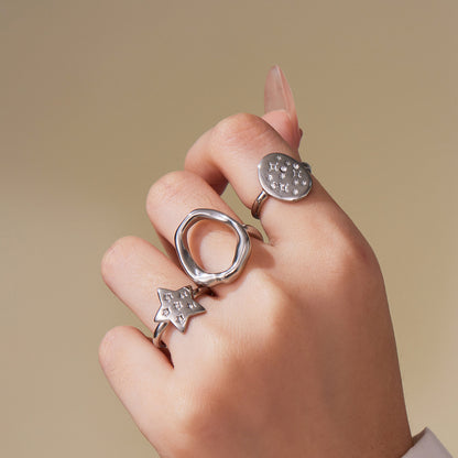 Micro-Pavé Zirconia Star Open Ring Collection - 18K Gold Plated Stainless Steel, Hypoallergenic and Adjustable for Stacking-ALB