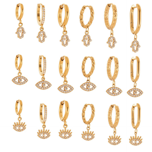 Stackable Evil Eye Ear Climber and Lobe Earring Set - 18K Gold Plated Stainless Steel, Edgy and Elegant Look-ALB