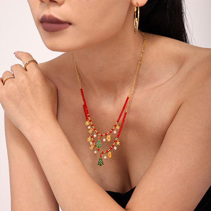 Modern Minimalist Christmas Tree Pendant - Combining Enamel Art with Geometric Zirconia Design, Ideal for Holiday Gifting-ALB