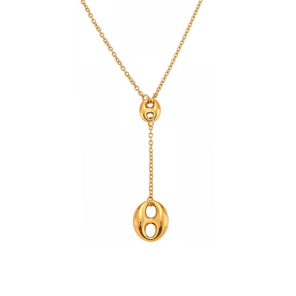 Stainless Steel Coffee Bean Pendant Necklace - Features Y-Drop Tassel and Layered Design, Adjustable Collarbone Chain for Stacking-ALB