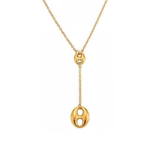 Stainless Steel Coffee Bean Pendant Necklace - Features Y-Drop Tassel and Layered Design, Adjustable Collarbone Chain for Stacking-ALB