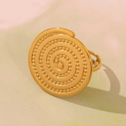 Hypoallergenic Geometric Threaded Ring - Exaggerated Circle Design with 18K Gold Electroplating, Fade-Resistant and Comfort Fit for Sensitive Skin-ALB