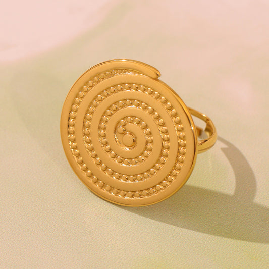 Hypoallergenic Geometric Threaded Ring - Exaggerated Circle Design with 18K Gold Electroplating, Fade-Resistant and Comfort Fit for Sensitive Skin-ALB