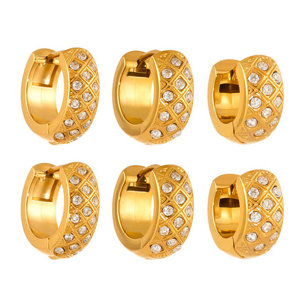 Geometric Diamond-Cut Rhombus Grid Ear Cuff - 18K Gold Plated with Zirconia, Non-Piercing Ear Clip for Sensitive Ears-ALB