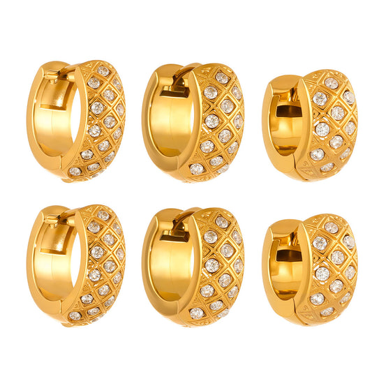 Geometric Diamond-Cut Rhombus Grid Ear Cuff - 18K Gold Plated with Zirconia, Non-Piercing Ear Clip for Sensitive Ears-ALB