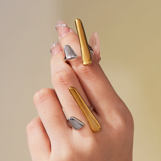 18K Gold Plated Adjustable Open Ring - Sustainable Stainless Steel, Minimalist Stackable Ring for Men and Women-ALB