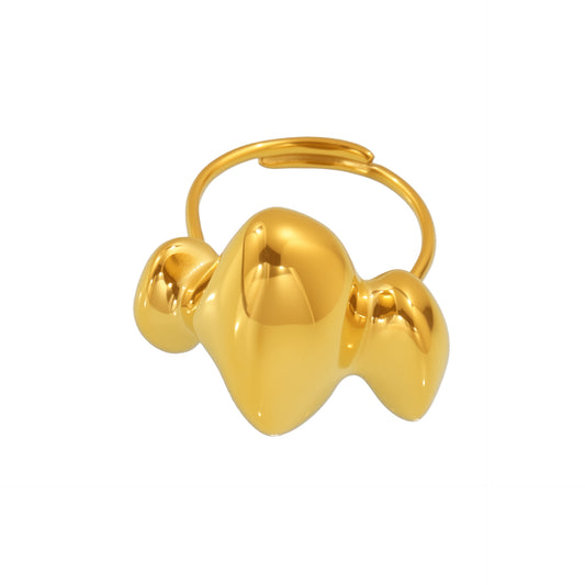 European and American Style Geometric Two-Tone Ring - PVD 18K Gold Plated Over Stainless Steel, Heavy Duty Open Cuff Finger Ring-ALB