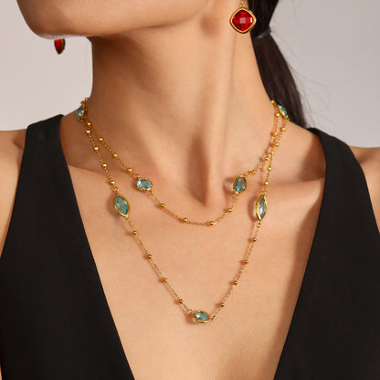 Stackable Transparent Bead Necklace - Crystal-Clear Faceted Glass Beads with Durable Steel Balls, Perfect for Layering and Gift-ALB