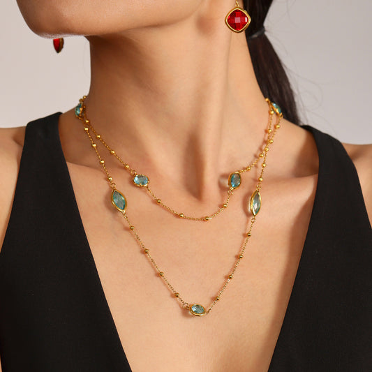 Stackable Transparent Bead Necklace - Crystal-Clear Faceted Glass Beads with Durable Steel Balls, Perfect for Layering and Gift-ALB