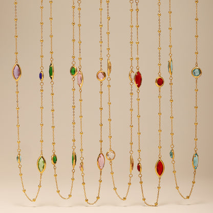 Stackable Transparent Bead Necklace - Crystal-Clear Faceted Glass Beads with Durable Steel Balls, Perfect for Layering and Gift-ALB