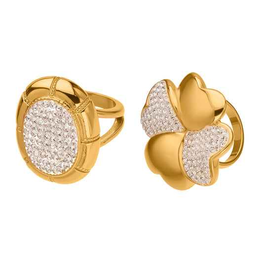 Adjustable Four-Leaf Clover Ring - Mud-Set Diamonds on 18K Gold Plated Titanium Steel, Symbol of Luck and Elegance-ALB